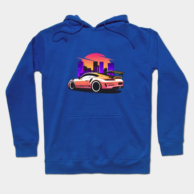 Orange GT3 RS in city skyline Hoodie by KaroCars